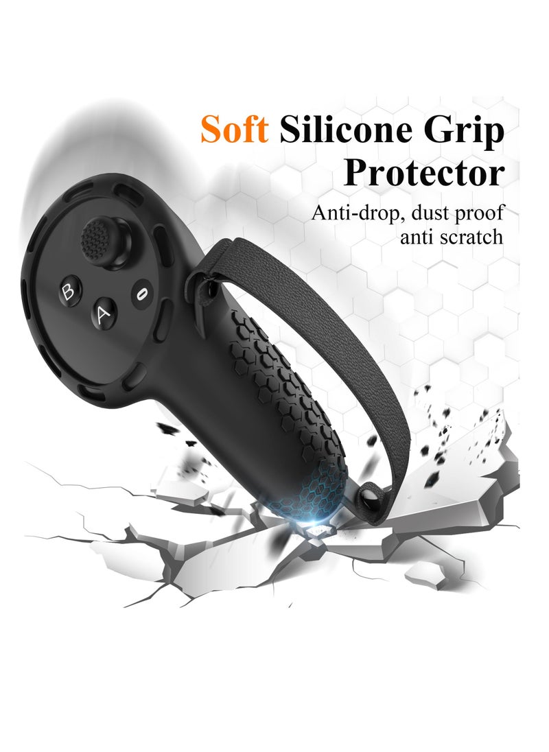 SYOSI Controller Grips for Oculus Quest 3 Comfortable Silicone Cover with Controller Hand Straps 2Pcs Rocker Cap and Joystick Protection Reserve Precise Hole Positions Black  - Image 3