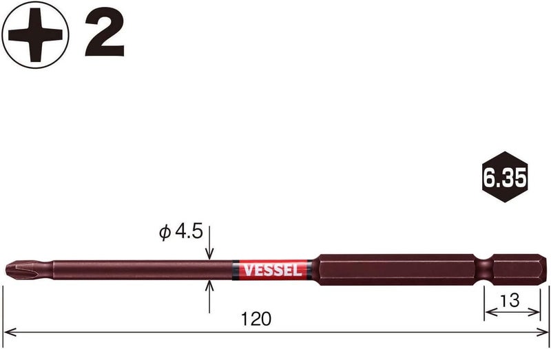 VESSEL Recessed SAKISUBO Bit(2 piece set) [No.SS162120] (Ph No.2 x O/D 4.5 x 120 2PC Set) (Japan Import)
