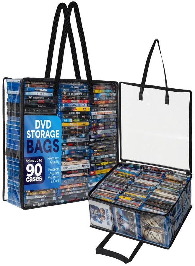 Besti Blu Ray Case Holder Organizer, Set of 2 Clear Plastic Bags with Handles for Storing Blurays, DVDs, CDs, Storage Bags for Video Game Cases, Holds Up To 90 Bluray and 60 DVD Cases (Black) - Image 1