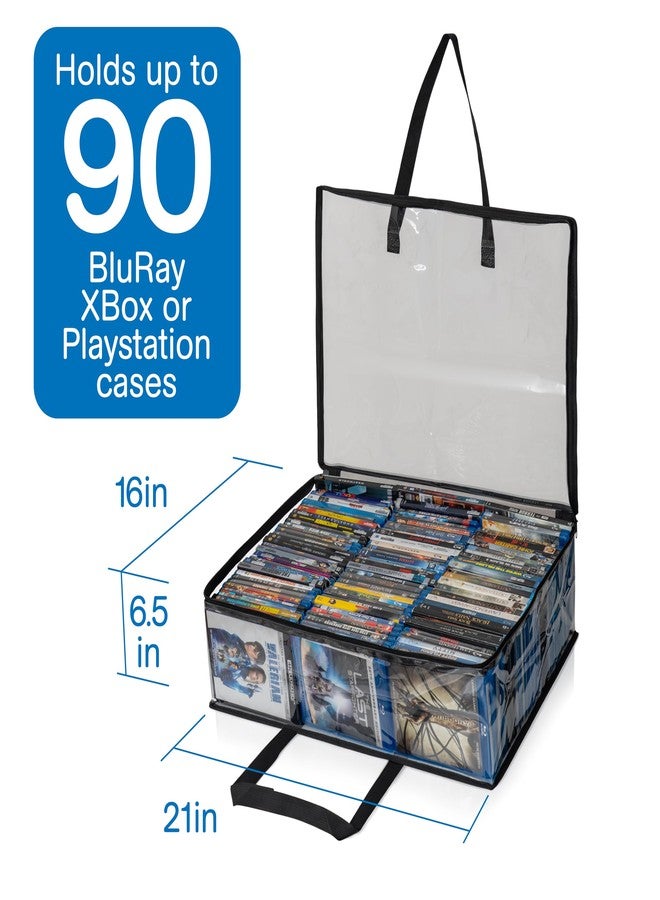Besti Blu Ray Case Holder Organizer, Set of 2 Clear Plastic Bags with Handles for Storing Blurays, DVDs, CDs, Storage Bags for Video Game Cases, Holds Up To 90 Bluray and 60 DVD Cases (Black) - Image 3