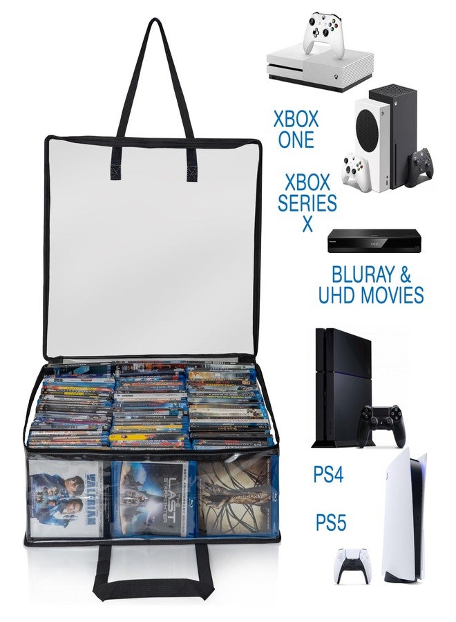 Besti Blu Ray Case Holder Organizer, Set of 2 Clear Plastic Bags with Handles for Storing Blurays, DVDs, CDs, Storage Bags for Video Game Cases, Holds Up To 90 Bluray and 60 DVD Cases (Black) - Image 2