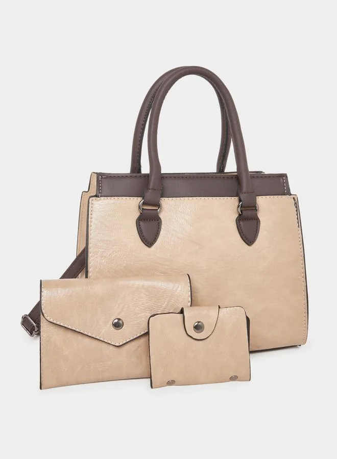 تايك تو Take Two Colorblock Dual Handles Handbag with Purse Set