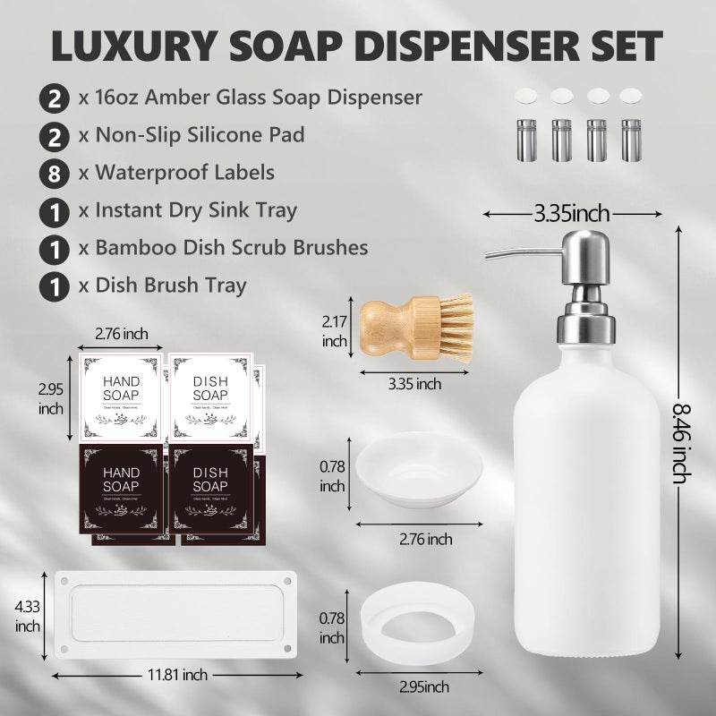 Johamoo Dish Soap Dispenser Set For Kitchen 16Oz Glass Bottle With Stainless Steel Pump  Instant Dry Tray  Perfect For Kitchen Decor And Bathroom Accessories - Image 5