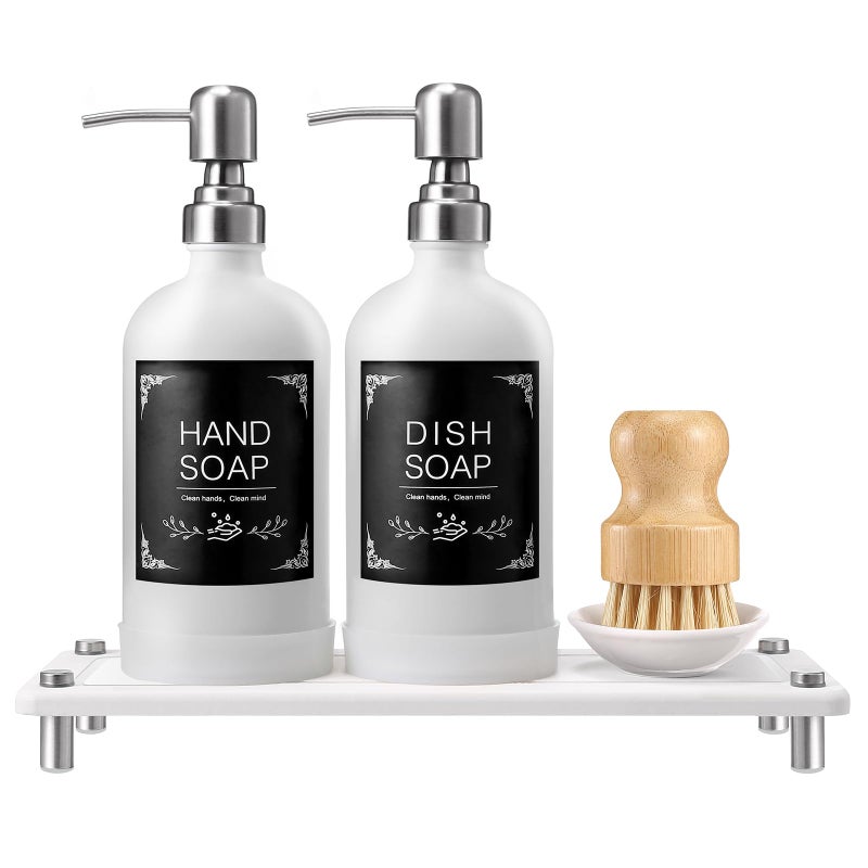 Johamoo Dish Soap Dispenser Set For Kitchen 16Oz Glass Bottle With Stainless Steel Pump  Instant Dry Tray  Perfect For Kitchen Decor And Bathroom Accessories - Image 1