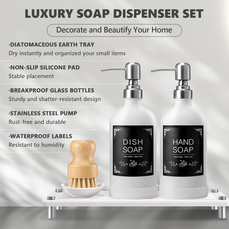 Johamoo Dish Soap Dispenser Set For Kitchen 16Oz Glass Bottle With Stainless Steel Pump  Instant Dry Tray  Perfect For Kitchen Decor And Bathroom Accessories - Image 3