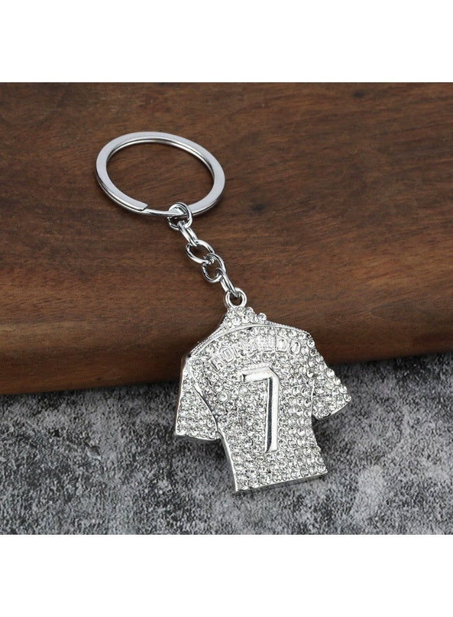 2-Pieces Cute Soccer Polo Shirt Keychain,Couples World Cup Keychain， World Cup Inspired Football Key Ring, Metal Sports Key Chain With Lanyard Kawaii，Kawaii Backpack Charm for Soccer Fans。 - Image 1