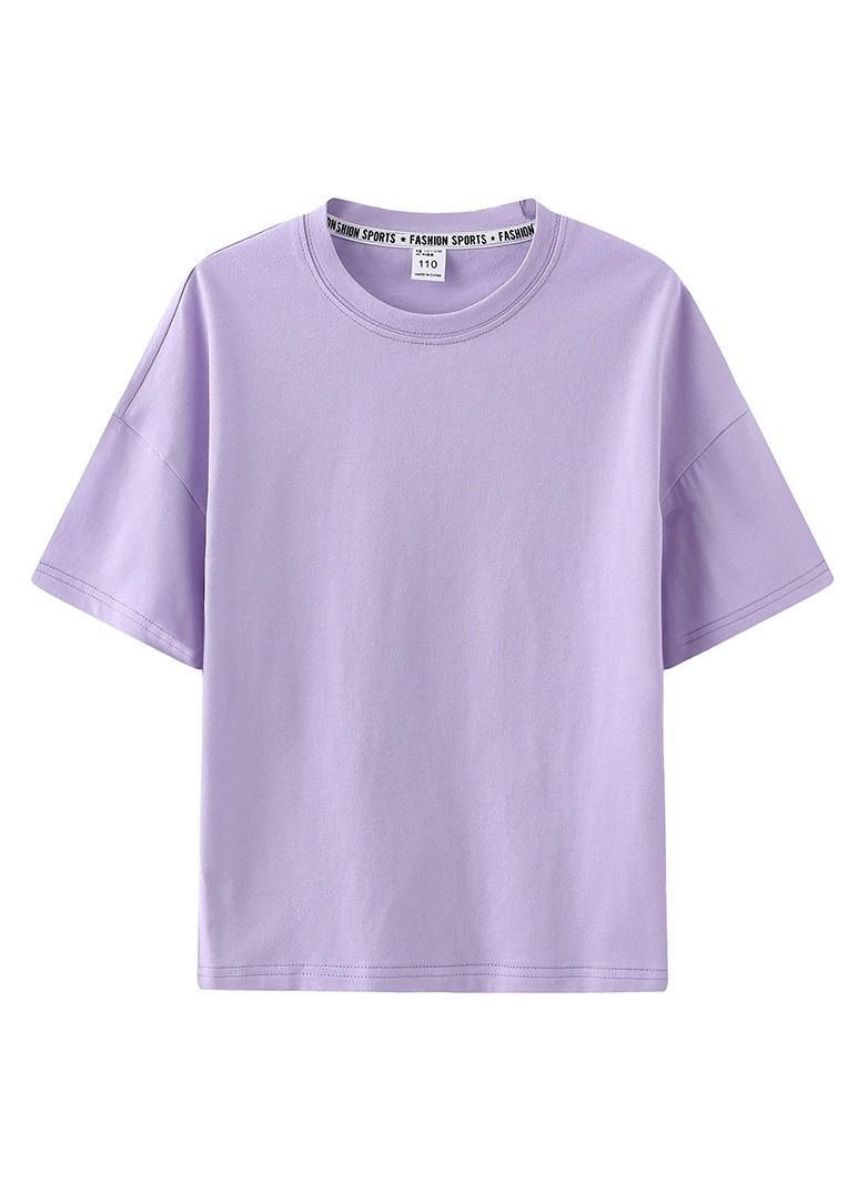 Mei Stylish Kids Childrens Solid Plain Purple Short Sleeve T-Shirt - Image 1