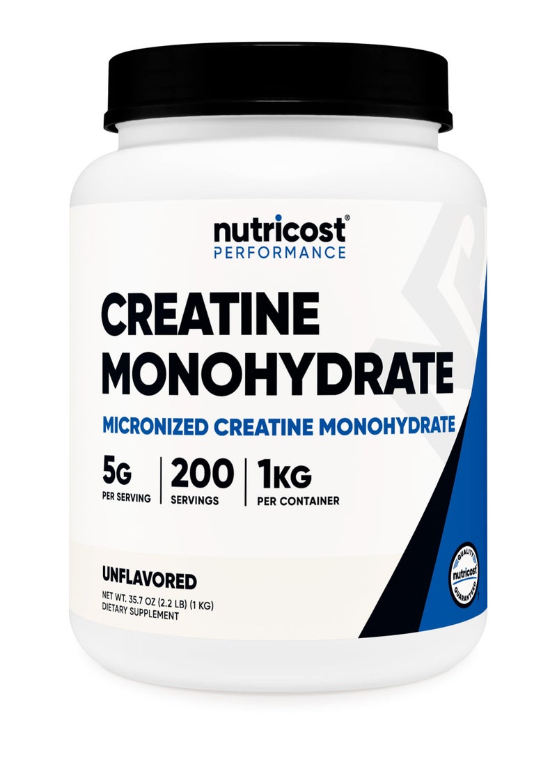 Nutricost كرياتين مونوهيدرات، كرياتين مونوهيدرات ميكرونيزد، 5 جرام لكل حصة - 200 حصة | 1 كجم لكل حاوية بدون نكهة صافي الوزن 35.7 أونصة (2.2 رطل) (1 كجم) - Image 1