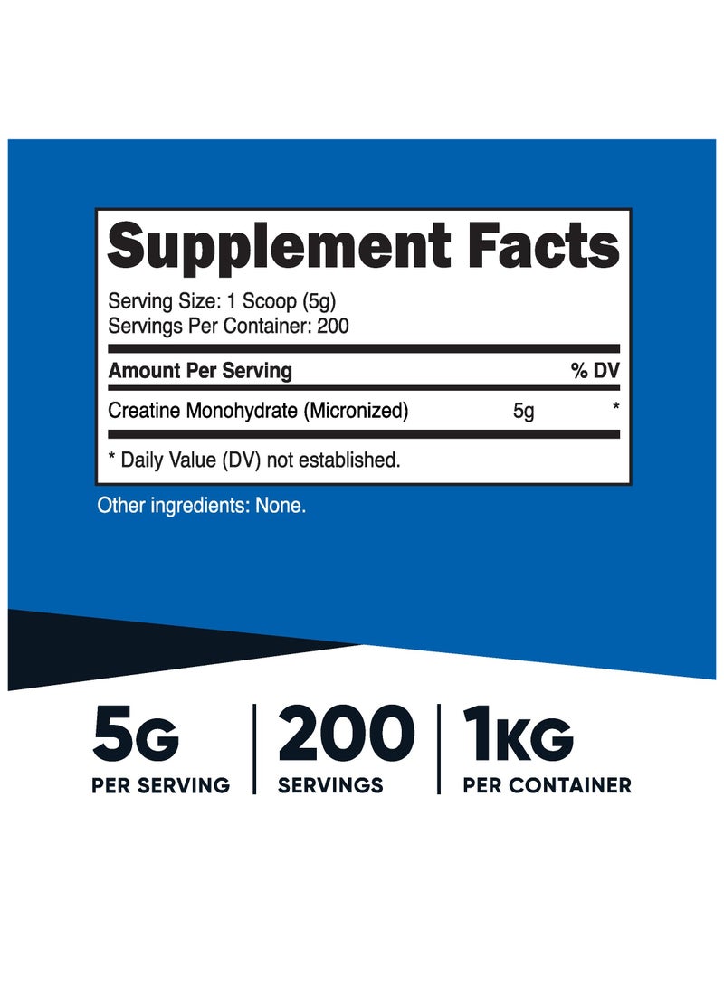 Nutricost كرياتين مونوهيدرات، كرياتين مونوهيدرات ميكرونيزد، 5 جرام لكل حصة - 200 حصة | 1 كجم لكل حاوية بدون نكهة صافي الوزن 35.7 أونصة (2.2 رطل) (1 كجم) - Image 2