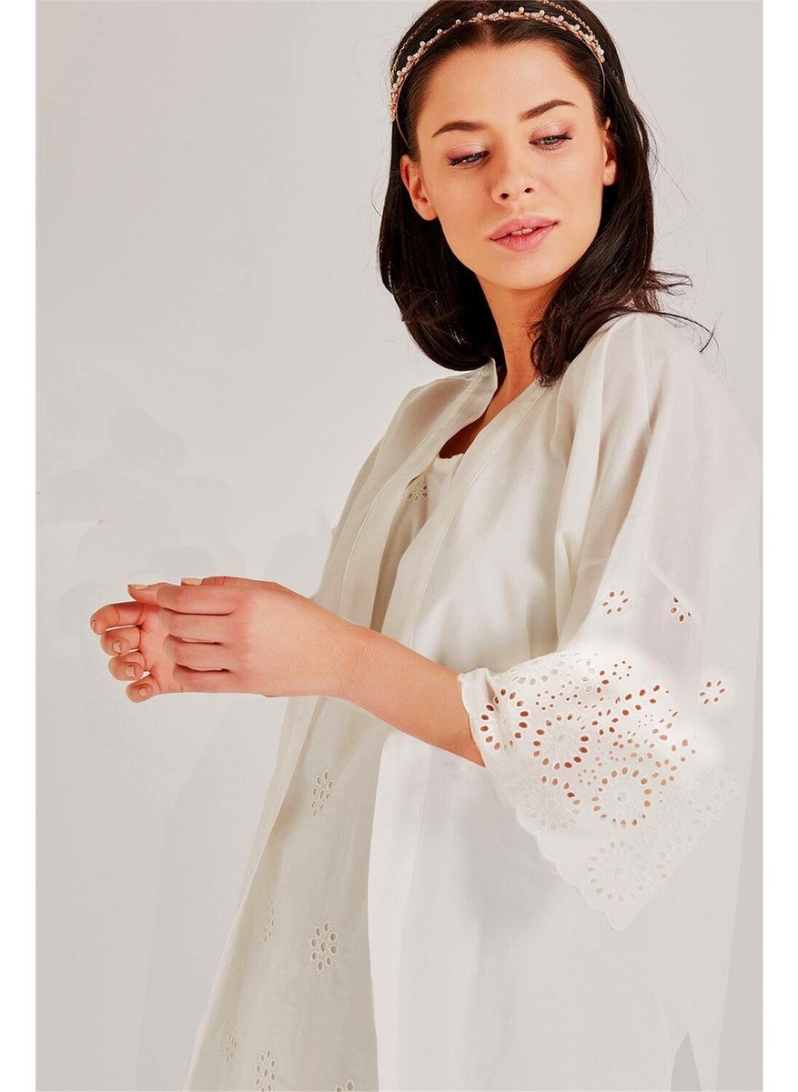 Magic Form 36110 Women's Ecru Embroidered Maternity Nightgown Dressing Gown Set  - Image 1