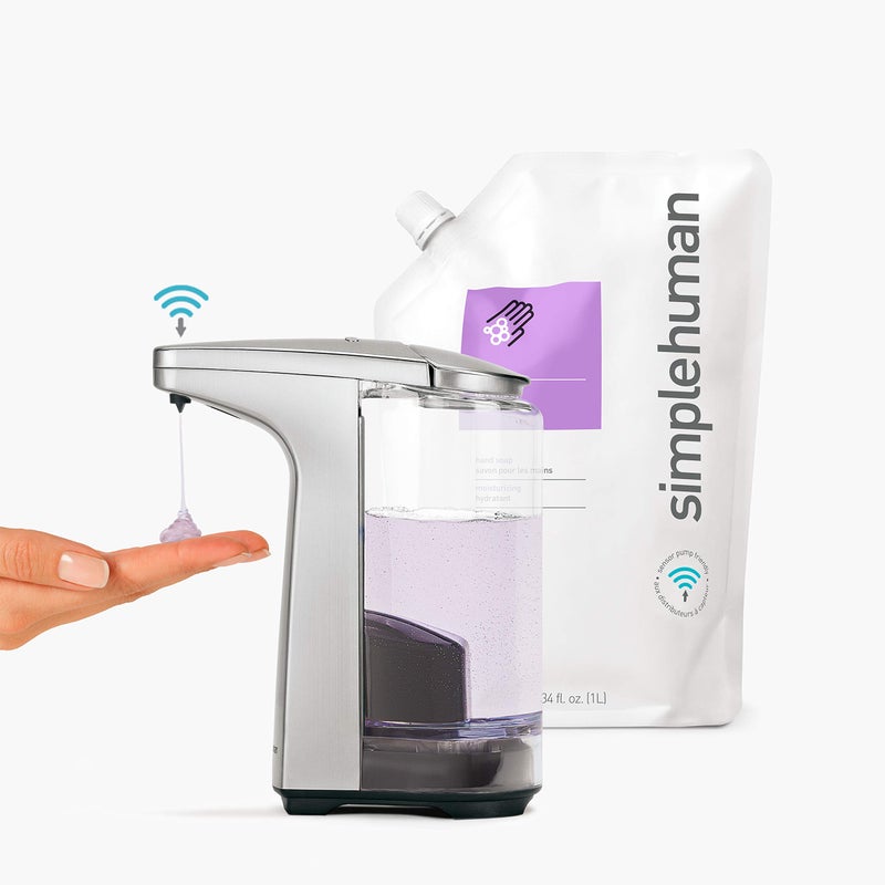 سيمبل هيومان موزع صابون سائل simplehuman سعة 8 أونصات يعمل بمستشعر بدون لمس مع عينة صابون، مصنوع من النيكل المصقول - Image 2