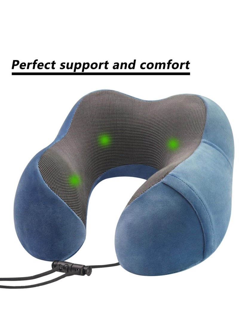 Aikenn - Travel Pillow Memory Foam Neck Pillow Airplane Neck Pillow Neck & Head Support Pillow with Storage Bag Suitable for Sleeping Rest（Blue) - Image 1