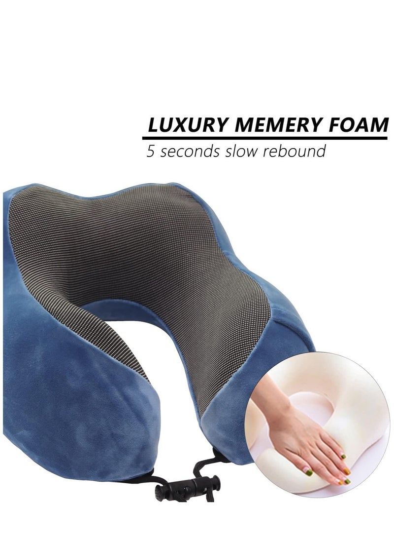 Aikenn - Travel Pillow Memory Foam Neck Pillow Airplane Neck Pillow Neck & Head Support Pillow with Storage Bag Suitable for Sleeping Rest（Blue) - Image 1