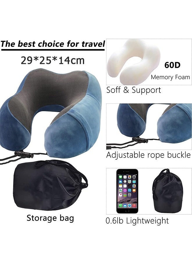 Aikenn - Travel Pillow Memory Foam Neck Pillow Airplane Neck Pillow Neck & Head Support Pillow with Storage Bag Suitable for Sleeping Rest（Blue) - Image 1