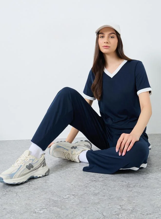 Take Two Take Two Navy Blue Women T-Shirt and Joggers Co-Ords