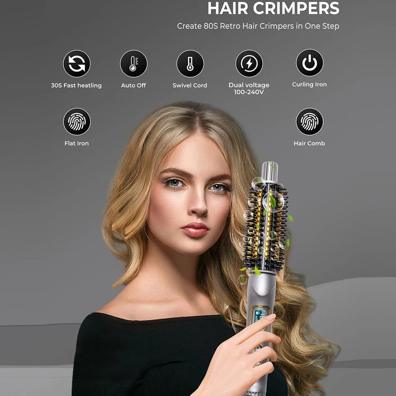 UKLISS 32mm Curling Iron Brush Ceramic Ionic Hair Curler Straightener Anti-Scald Volumizing Iron Heated Brush Electric Hot Comb - Image 2
