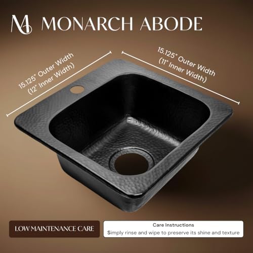 Monarch Abode حوض بار باكستر صغير من الألمنيوم الأسود غير اللامع مقاس 15 بوصة، حوض منزلي وحوض بار مع ثقب صنبور لمطبخ رطب، حوض RV قابل للتثبيت، أحواض مطبخ - Image 2