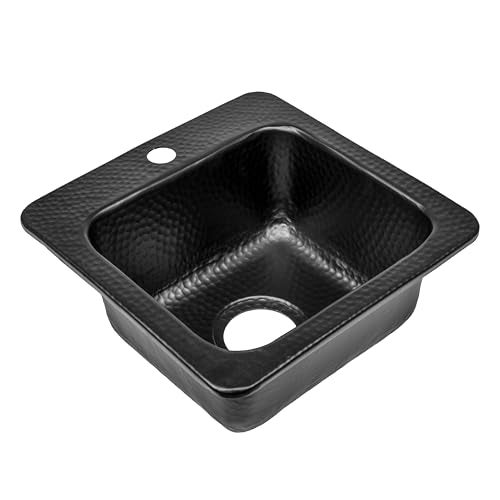 Monarch Abode حوض بار باكستر صغير من الألمنيوم الأسود غير اللامع مقاس 15 بوصة، حوض منزلي وحوض بار مع ثقب صنبور لمطبخ رطب، حوض RV قابل للتثبيت، أحواض مطبخ - Image 1