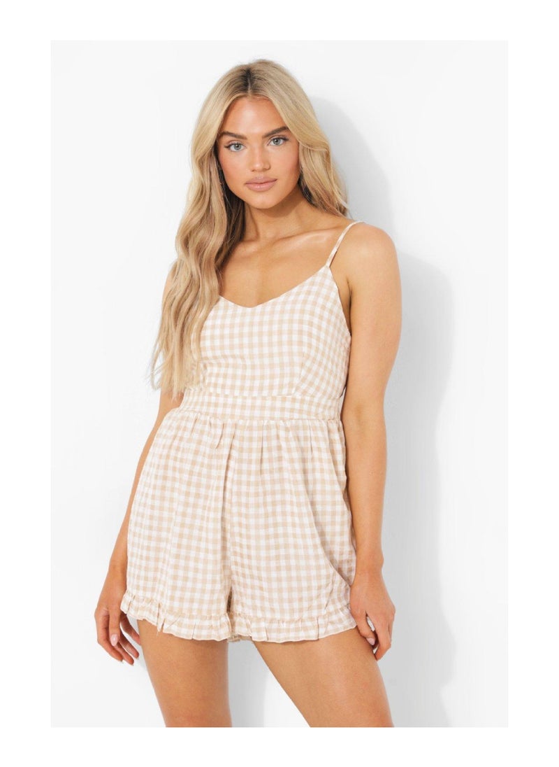 boohoo - Gingham Tie Back Frill Playsuit - Image 1