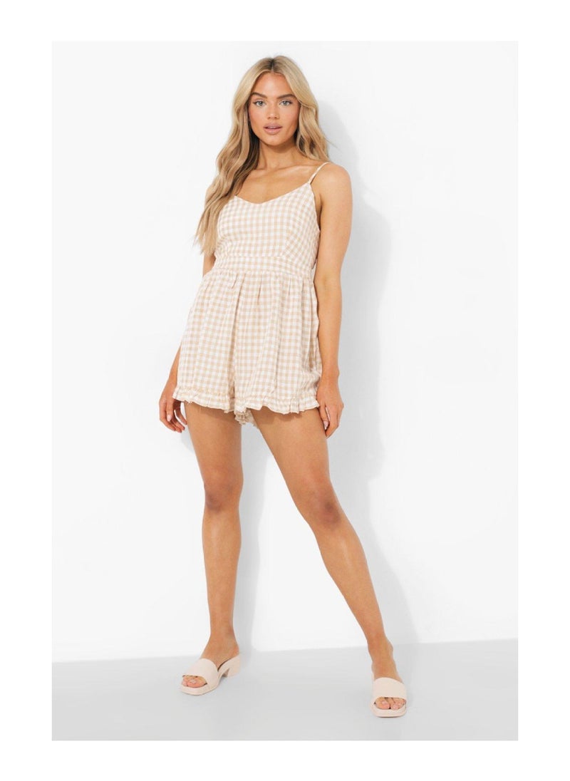 boohoo - Gingham Tie Back Frill Playsuit - Image 1