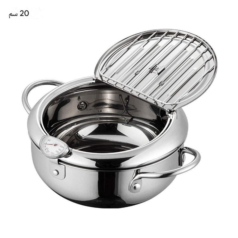 Deep Fryer Pot crafted for versatility, handling tempura, chicken, and more with ease, featuring a robust stainless steel design, accurate temperature gauge, and practical filter system for effortless - Image 1