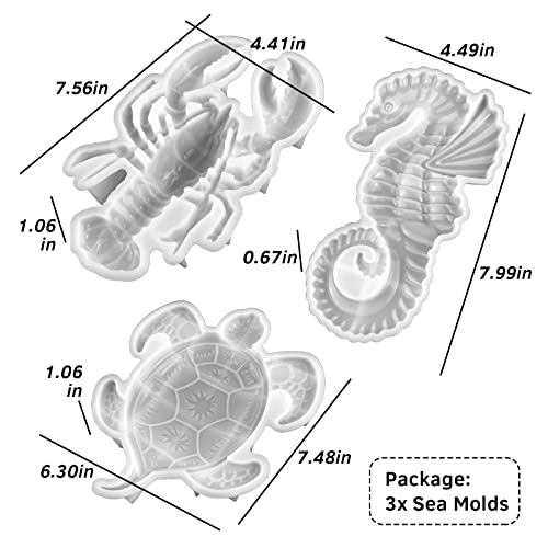 japleed 3Pcs Sea Animal Resin Molds Silicone Sea Turtles Lobster Seahorse Mold Epoxy Resin Casting Mold Large Unique Marine Mould for DIY Resin Concrete Crafts Wall Hanging Halloween Christmas Home Decor - Image 4