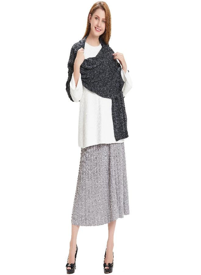 HANERDUN Hanerdun's Womens Thick Knit Wrap Soft Warm Shawl Winter Scarf With Pocket, Black, One Size  - Image 3