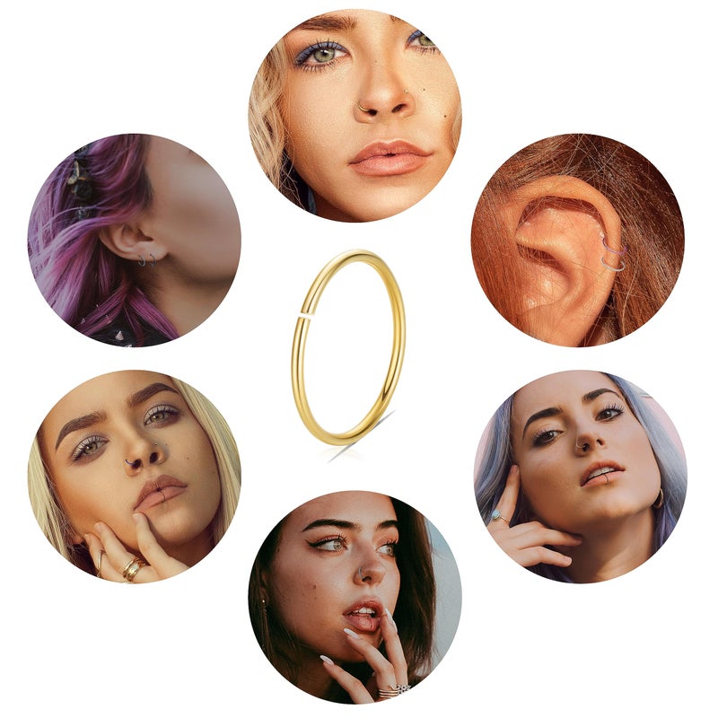 NICEIGHT 18G Stainless Steel Nose Rings Hoops for Women Men - Cartilage Helix Earring Hoops Lip Rings Nose Piercing Jewelry 7+8+10MM - Image 5