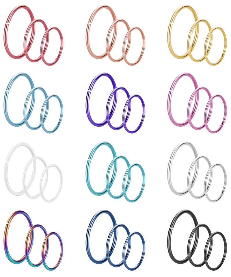 NICEIGHT 18G Stainless Steel Nose Rings Hoops for Women Men - Cartilage Helix Earring Hoops Lip Rings Nose Piercing Jewelry 7+8+10MM - Image 1