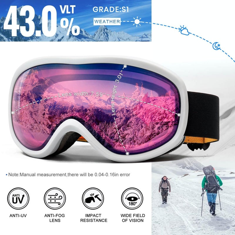 AVV Store OTG Ski Goggles for Men Women With Anti-Fog Dual Layer lens, UV400 Snow Goggle for Snowboarding Snowmobiling Skating - Image 2