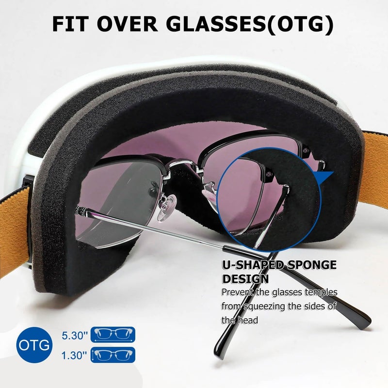 AVV Store OTG Ski Goggles for Men Women With Anti-Fog Dual Layer lens, UV400 Snow Goggle for Snowboarding Snowmobiling Skating - Image 3