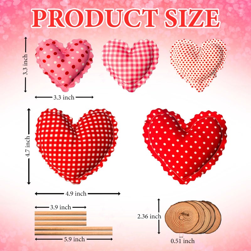 GRMIKBU 5Pcs Tall Standing Fabric Hearts Decor,Valentine's Day Standing Heart Blocks with Wood Base for Tabletop Centerpiece,for Farmhouse, Office, Wedding Table Decoration, Romantic Gift for Lover - Image 3
