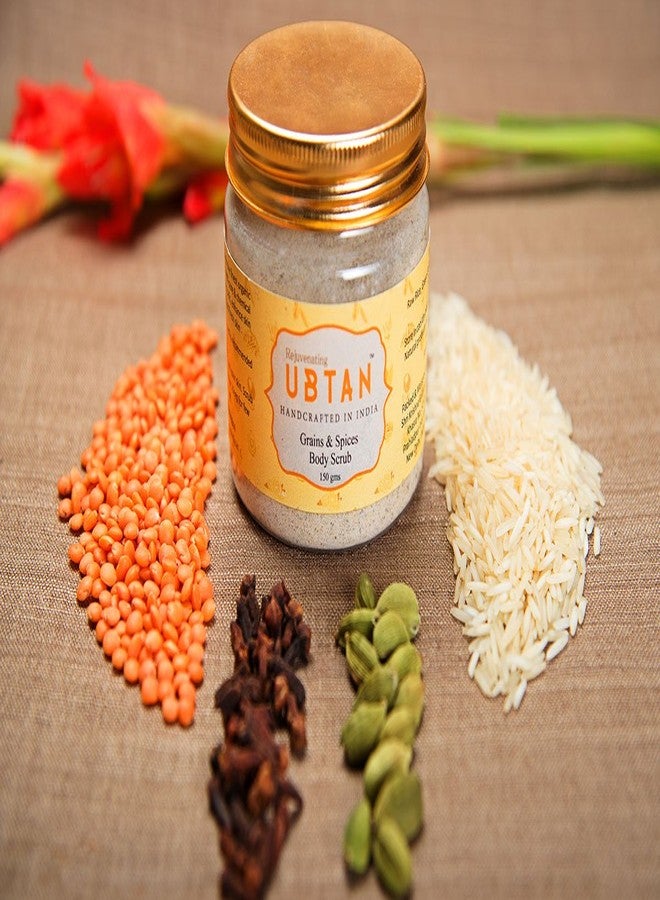 Rejuvenating UBTAN مقشر الجسم الطبيعي أوبتان من الحبوب والتوابل لتجديد البشرة | مقشر عشبي للجسم مع الأرز الخام والفاصوليا الخضراء والقرنفل | يزيل الجلد الميت، وينعم البشرة ويمنحها ملمسًا ناعمًا وإشراقة رائعة | 150 غرام - Image 2