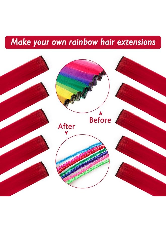HH FASHION 20 Inch Colored Clip In Hair Extensions 10Pcs Straight Hair Synthetic Hairpieces For Party Highlight Red  - Image 5