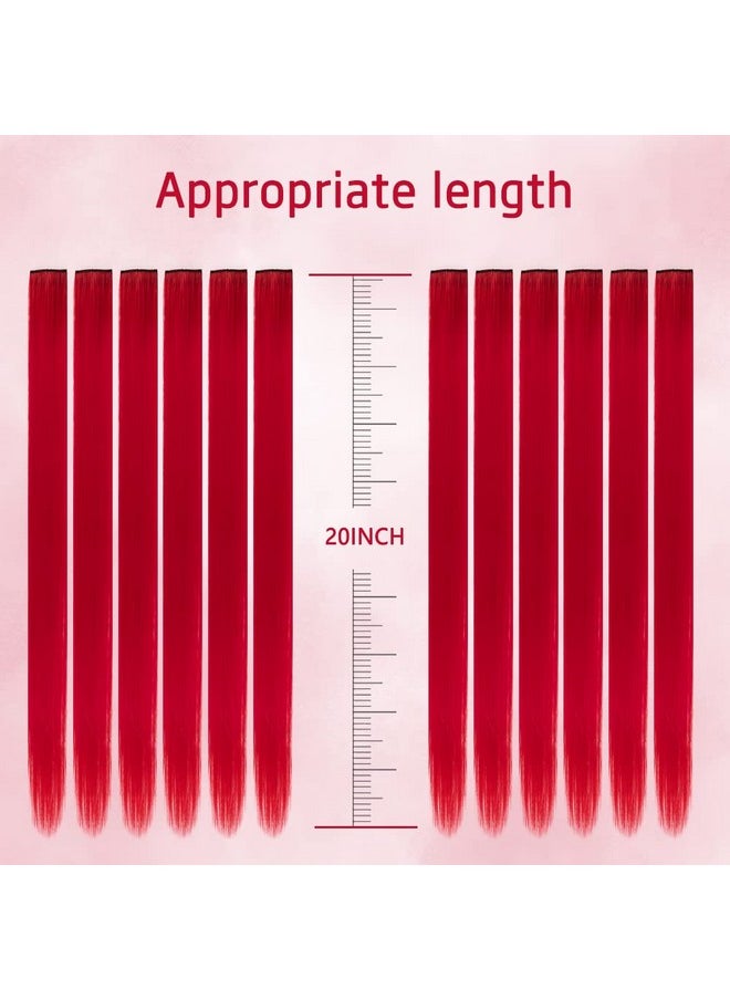 HH FASHION 20 Inch Colored Clip In Hair Extensions 10Pcs Straight Hair Synthetic Hairpieces For Party Highlight Red  - Image 2