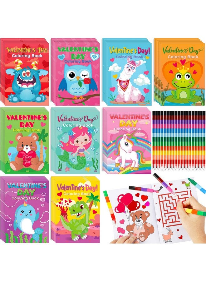 Geyee 54 Pcs Valentine's Day Coloring Books for Kids with Stacking Crayons 27 Mini DIY Coloring Book 27 Color Changing Pencils for Valentine Gift School Classroom Activity Supplies - Image 1