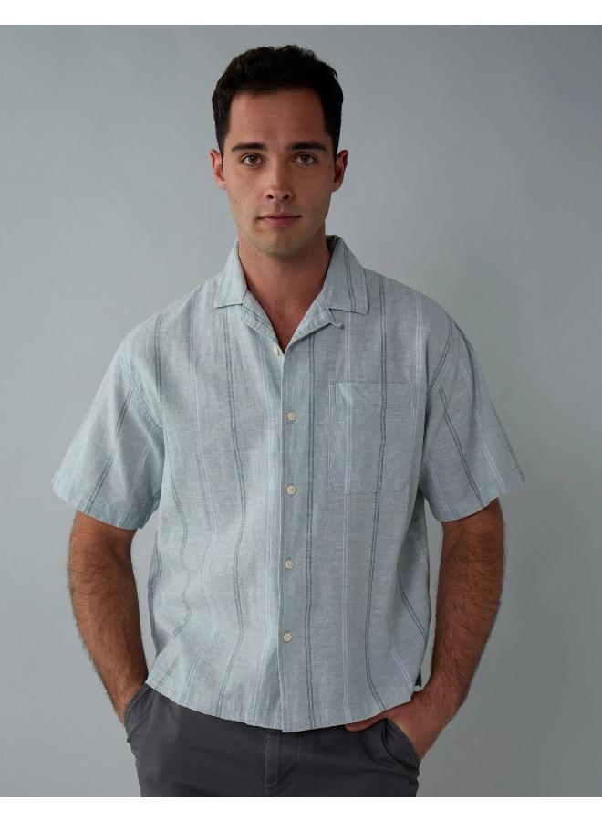American Eagle AE Poolside Linen-Blend Button-Up Shirt - Image 1