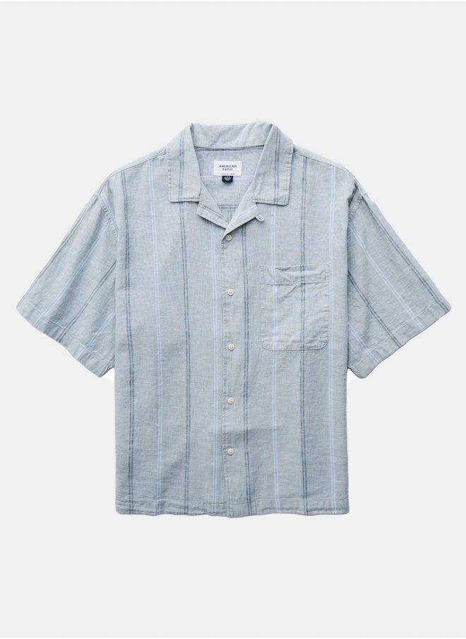 American Eagle AE Poolside Linen-Blend Button-Up Shirt  - Image 1