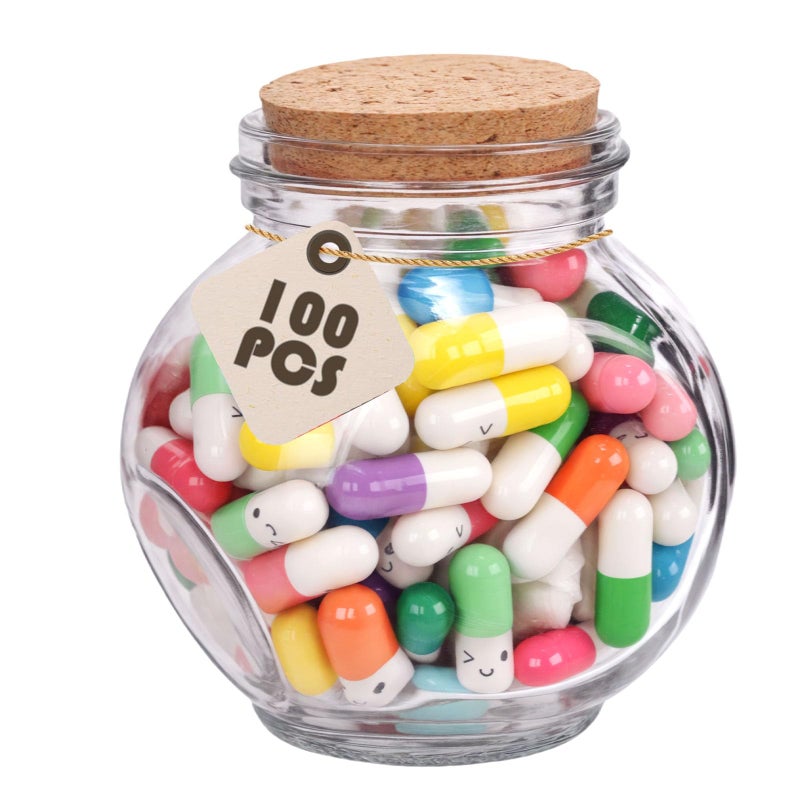 FUTUREPLUSX Capsule Message in a Bottle - 100 Love Pills Notes Letters for Long Distance Couples, Romantic Gift for Him Her Boyfriend Girlfriend - Image 1
