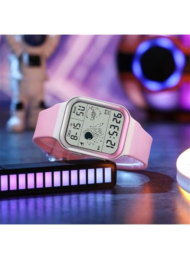 Digital Watch Rectangular Watches for Women Men White Unisex Square LED Electronic 5ATM Waterproof Wristwatch Sports Silicone Strap - Image 2