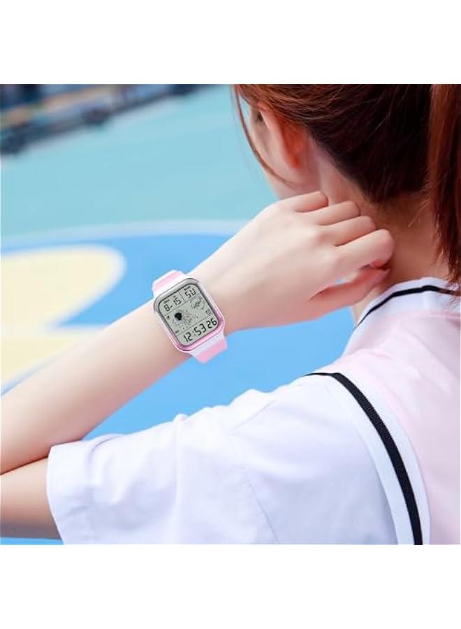 Digital Watch Rectangular Watches for Women Men White Unisex Square LED Electronic 5ATM Waterproof Wristwatch Sports Silicone Strap - Image 3