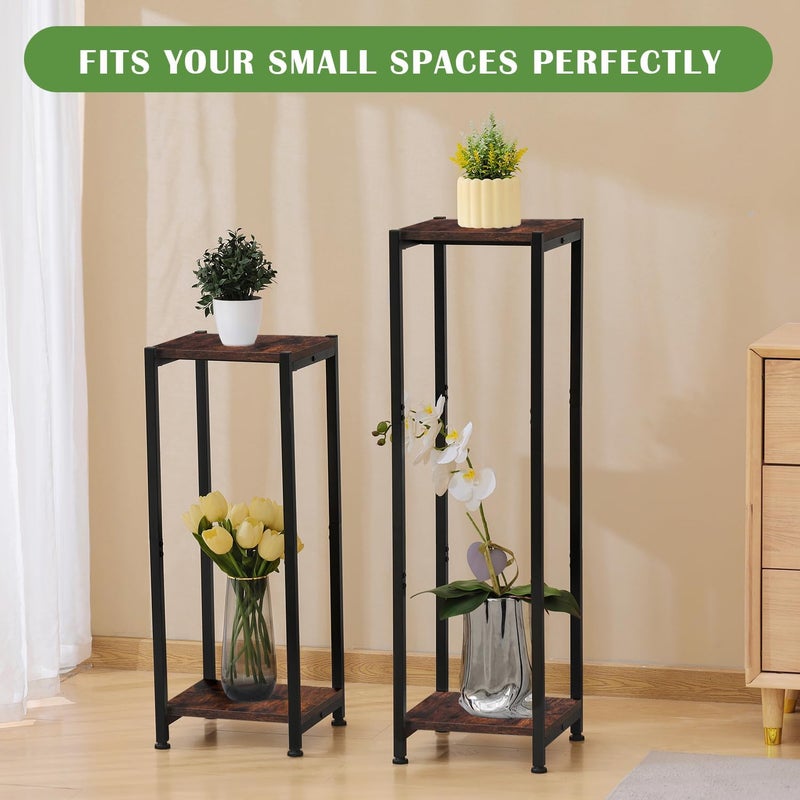 Dipion Tall Plant Stand Indoor,31 Inch Plant Stands,2 Tier Metal Plant Stand with Heavy Duty Wood,Rustic Brown and Black - Image 5