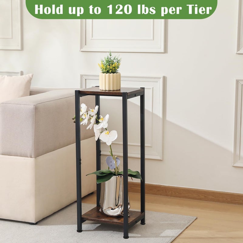 Dipion Tall Plant Stand Indoor,31 Inch Plant Stands,2 Tier Metal Plant Stand with Heavy Duty Wood,Rustic Brown and Black - Image 3