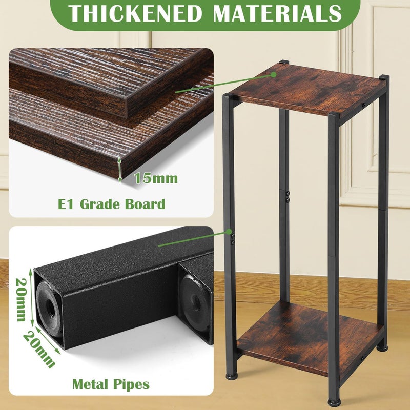 Dipion Tall Plant Stand Indoor,31 Inch Plant Stands,2 Tier Metal Plant Stand with Heavy Duty Wood,Rustic Brown and Black - Image 1