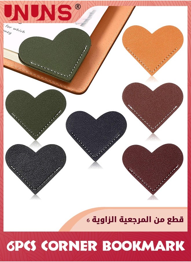 UNUNS Leather Heart Bookmark,6 Pieces Corner Handmade Bookmark,Leather Reading Cute Bookmarks Accessories For Women Bookworm Present Book Lovers  - Image 1