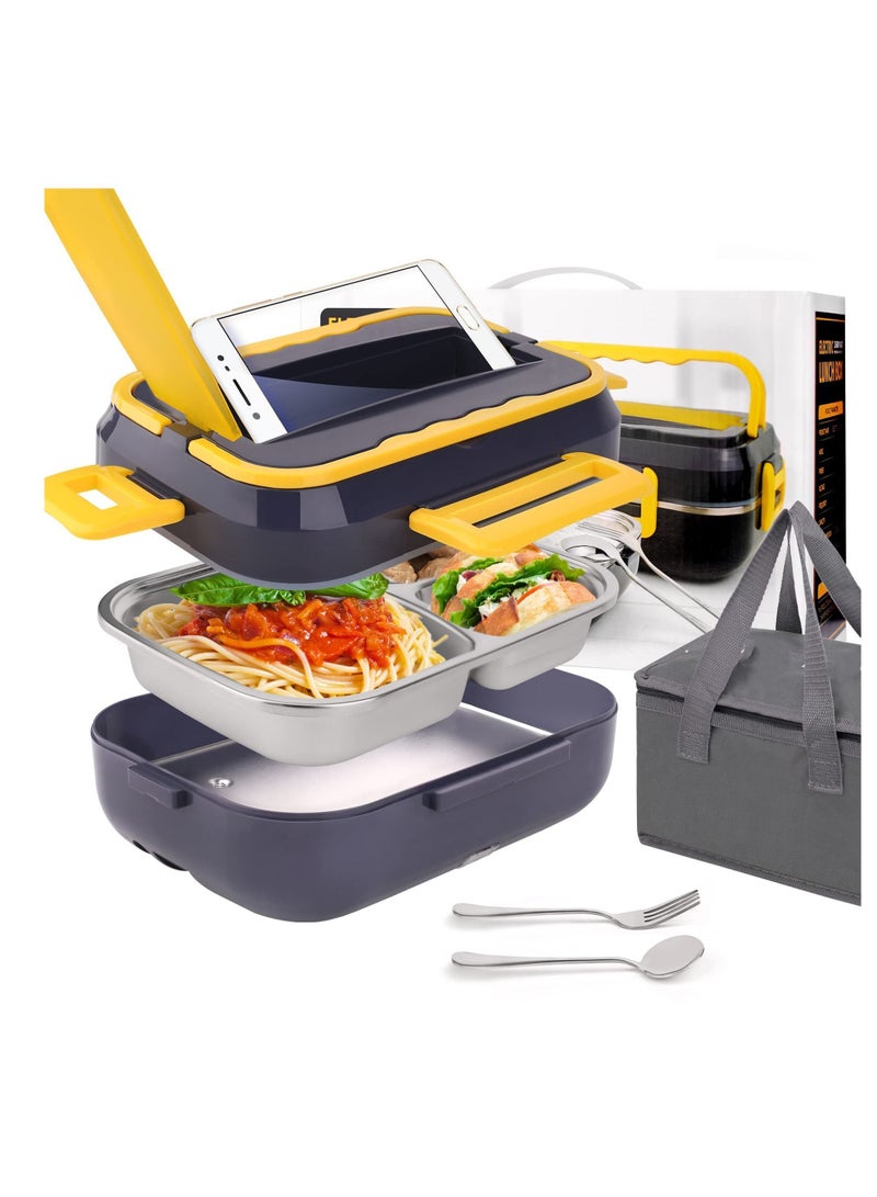Y&D Electric Lunch Box Food Heater Portable Warmer Removable 304 Stainless Steel Container Fork Spoon and Carry Bag  - Image 1