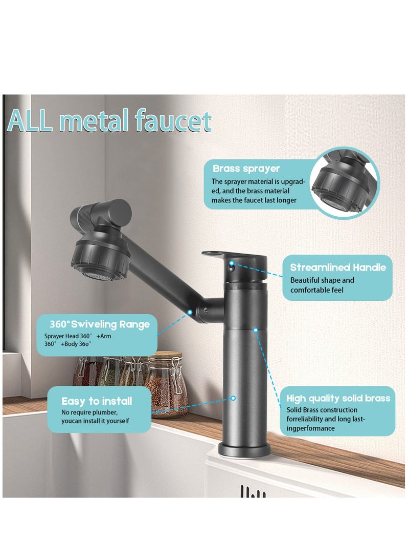Arabest 360 Degree Swivel Faucet, Bathroom Sink Faucet w/Big Angle Rotate Spray, Multifunctional 2 Water Mode Robotic Arm Faucet w/Water Gloss, Kitchen Sink Faucet for Bathroom, Kitchen - Image 5