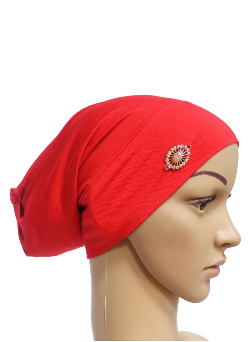 Loquat - Women's Solid Color Stretch Inner Tube Hijab Red - Image 1