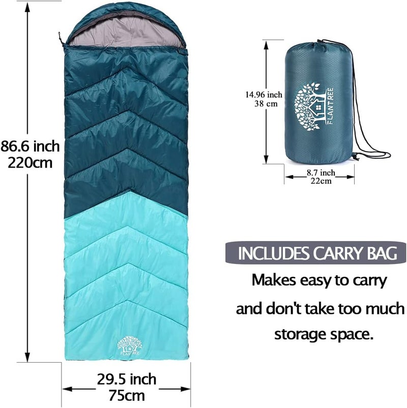 Flantree Sleeping Bag 4 Seasons Adults & Kids for Camping Hiking Trips Warm Cool Weather,Lightweight and Waterproof with Compression Bag,Indoors Outdoors Activities - Image 2