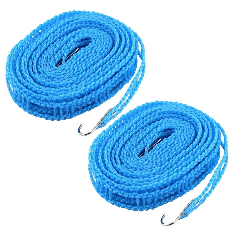 5 Meters Windprood Anti-Slip Clothes Washing Line Drying Nylon Rope with Hooks -2pc